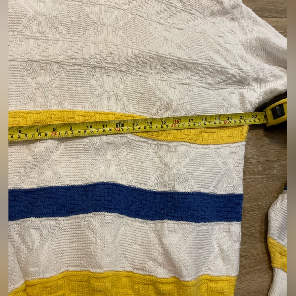 Woodwards Classic Cotton Blue and Yellow Striped Sweater - Picture 7 of 9